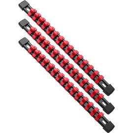 ALOANES 3PC ABS Socket Organizer, Socket Rails Fit 3/8 inch Drive, Heavy Duty Socket Holders Hold up to 45 Sockets, With Black Rails and Red Clips