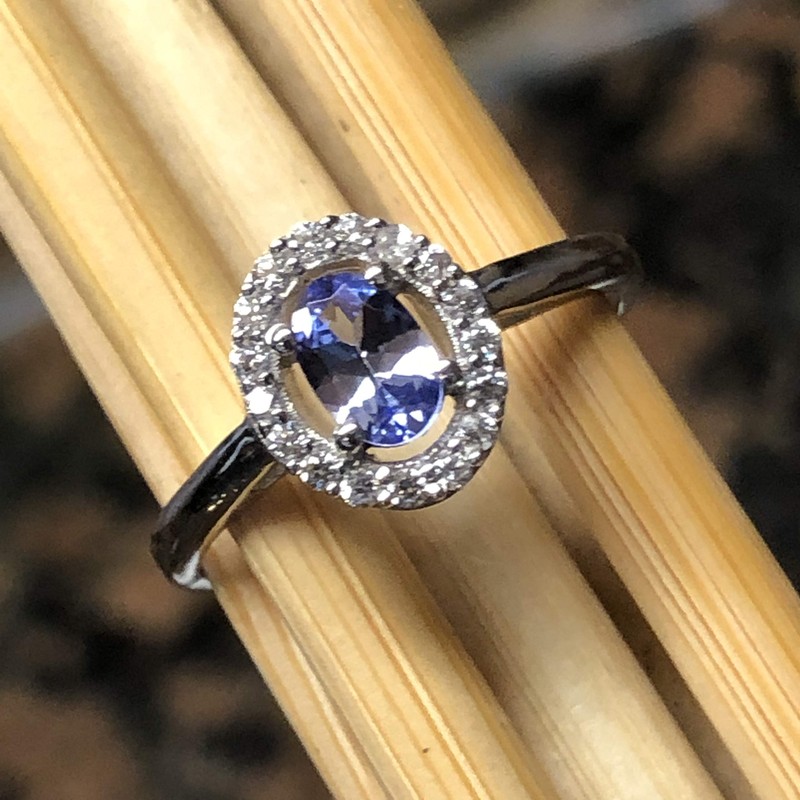 Genuine Blue Tanzanite 925 Solid Sterling Silver Engagement Ring Size