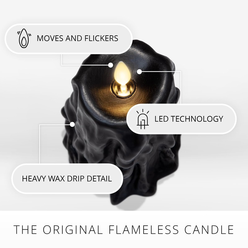 Luminara Heavy Wax Drip Flameless LED Candle, Black 2.5" x