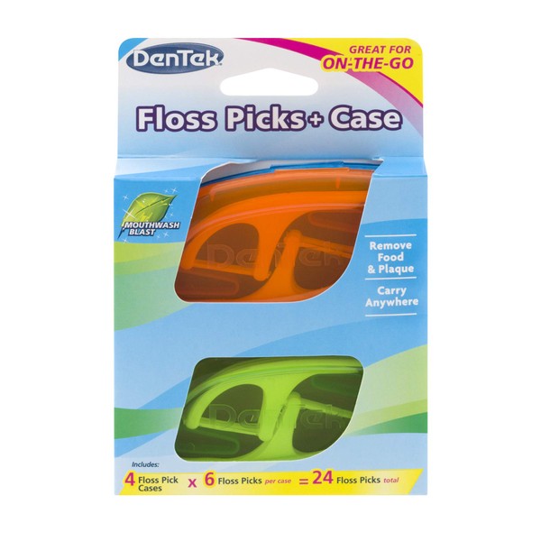 DenTek Floss Picks + Case | 4 Travel Floss Pick Cases with 6 Floss Picks | 6 Pack
