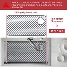 Flytime Silicone Sink Protectors for Kitchen Sink with Right Side Top Hole, 28.35"x 14.37" Kitchen Grid Accessory, Non-Slip Heat-Resistant Mat for Bottom of Farmhouse Porcelain Stainless Steel