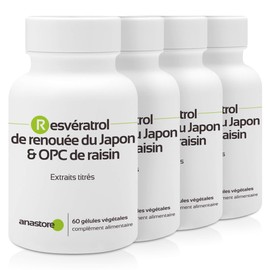 Resvératrol & OPC grapes * 3 + 1 free pack * 60 mg / 240 capsules * drawn 95% proanthocyanidine and 50% resveratrol * antioxidants, cardiovascular circulation, prostate.
