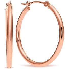 14k Rose Gold Classic Shiny Polished Round Hoop Earrings, 2mm tube, 35mm (1.4 inch)