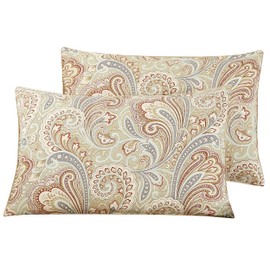 STYHO 100% Egyptian Cotton Decorative Floral Printed Pillow Cases 2 Pack Rectangular Standard Size Pillow Cover Envelope Closure for Hair and Skin(Gold,50 x 75cm)