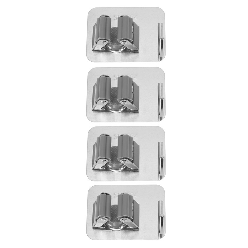 4Pcs Silver Mop Broom Holder with Hook Wall Mounted 304