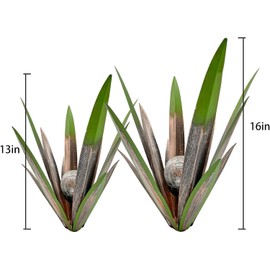 Metal Agave Plant Garden Art, 2 Pack Big Tequila Rustic Sculpture, Rustic Metal Agave Plants Garden Lawn Home Ornaments, for Yard Stakes, Garden Figurines, Outdoor Patio (2 PCS Green with Light)