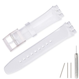 Lijinlan Replacement Silicone Band for Swatch 17mm 19mm 20mm, Waterproof Wristband Watch Strap for Swatch (19mm, Clear)