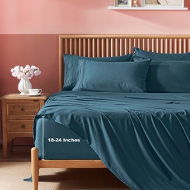 Homiest Extra Deep Pocket Queen Size Sheets Set, 6 Pieces Soft Dark Teal Sheets 18-24 Inch Deep Pocket Bed Sheets, Hotel Luxury 1800 Thread Count Microfiber Bed Set Fits Ultra Deep Mattress