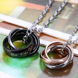 Flongo Couple bracelet, necklace set, rope bracelet, partner bracelets, pendant necklace with engraving, heart puzzle, partner chains, Stainless Steel