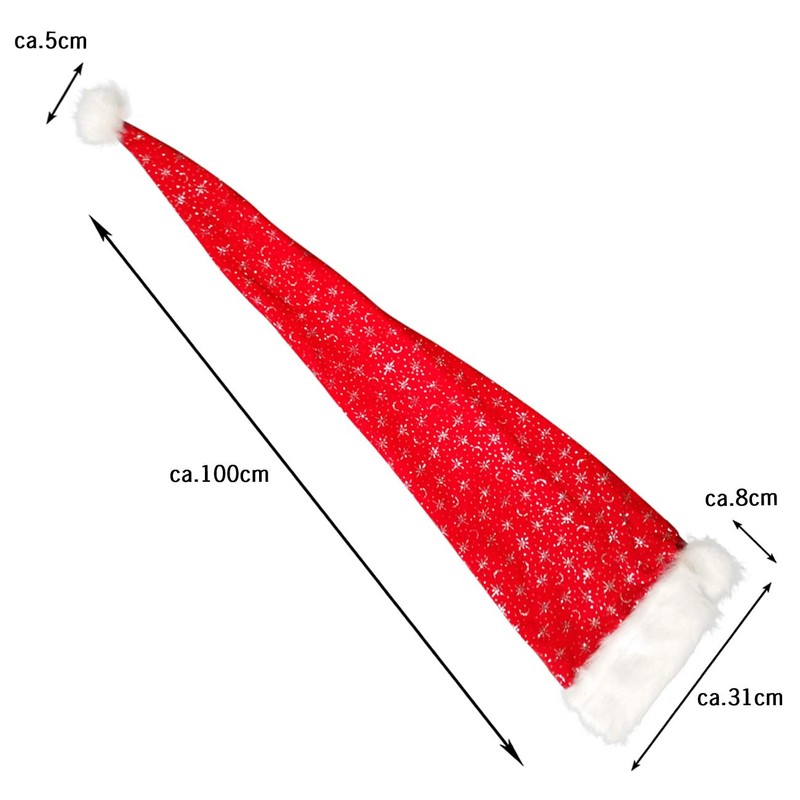 Ciffre Long Christmas Hat Santa Hat Red Plush with Glitter