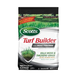 Scotts Turf Builder with Moss Control, Moss Killer and Lawn Fertilizer, Covers Up to 5,000 sq. ft., 25 lbs.