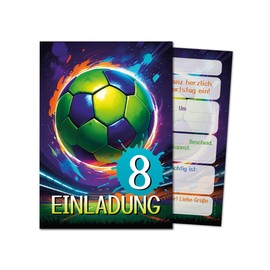 12 Invitation Cards Including 12 Envelopes for 8th Children's Birthday Boys Girls Football Cool Colourful Invitations Eighth Birthday Children Boys Birthday Soccer Birthday Invitations