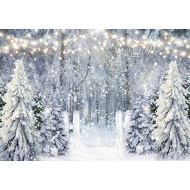 LIVUCEE 7x5ft Polyester Fabric Winter White Snowy Forest Backdrop for Photography Christmas Glitter Wonderland Nature Xmas Trees Pine Forest Holiday Party Decor Kids Family Photo Studio Prop