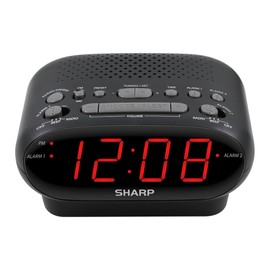 Sharp AM/FM Dual Alarm Clock Radio, 2-7/16"H x 4-5/16"W x 5-1/2"D, Black
