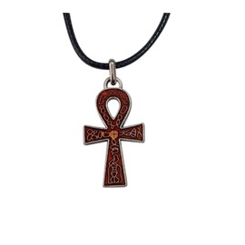 lazzaro italy Egyptian Anch Pendant with Necklace - Handmade Jewel Silver-Plated Metal Red Enamelled - Cross Ankh Height 3.5 cm, Zinc
