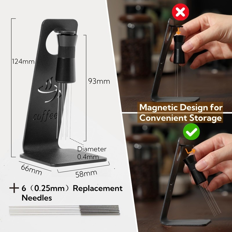 CHDEXU WDT Espresso Distribution Tool with Stand, 0.4mm 6 Stainless