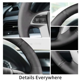 Yeolpise Hand-Stitch Steering Wheel Cover on Wrap with Microfiber Leather Fit for Honda 2008 Accord LX-P EX EX-L V6 Sedan/2009 2012 Pilot/2011 Accord/2011 2012 Odyssey/2014 Odyssey Touring Elite