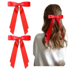 Ayesha Ayesha Red Hair Bows Clips Red Satin Ribbon Bows with Long Tail Christmas Hair Bows Barrettes Hair Accessories for Women Girls 2pcs red bows