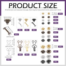 Swpeet 152Pairs 3 Styles 4 Colors Skirt Hooks and Eyes Sewing Hook with Metal Sewing Snap Buttons Assortment Kit, Sewing Snaps Hook and Eye Latch with Metal Press Studs for Clothing