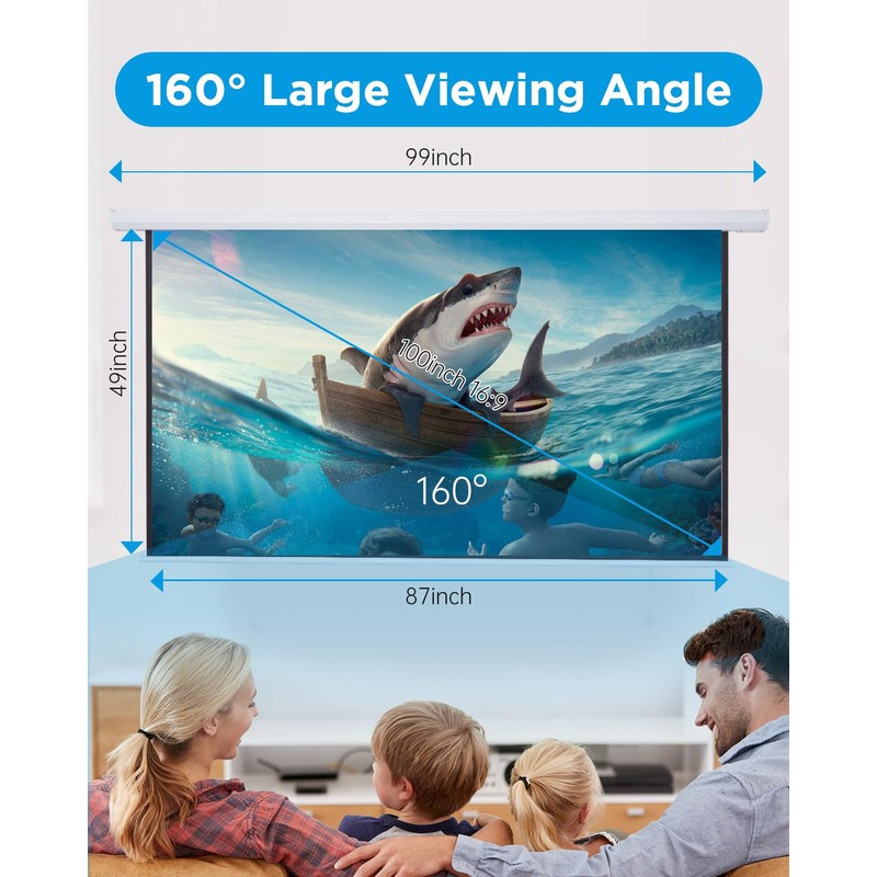 Electric Projector Screen 100 Inch with Remote Control Ceiling Mount