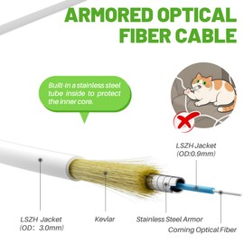 6FT SC/APC to SC/APC Fiber Optic Internet Cable, Armored Single Mode Patch Cable with Coupler, Fiber Optic Jumper Cord for Replacement Home Fiber Internet, OS1/OS2 Compatible, Simplex 9/125um LSZH