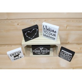 Farmhouse Wood Block Sign Set - Farmhouse Sign Set - Homestead Sign Set - Miniature Wood Signs - Wood Block Sign Set - Tiered Tray Decor