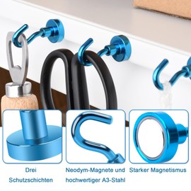 Aenienoe Pack of 18 Magnets with Hooks Magnetic Hooks Extra Strong Neodymium Magnetic Hooks 10 kg Punch-Free for Iron Doors Refrigerators Kitchen Clothes Rack Office Magnetic Hooks Hook Magnets 6