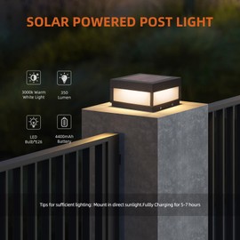 PAKEDANDUN Solar Post Light,Outdoor Modern Fence Deck Cap Lights Pillar Lamp Waterproof Lantern 3000K Luxury LED Lighting for Patio Gate Driveway Column Garden Decor (7.9"X7.9")