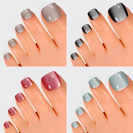 Lifextol 150PC Cat-eye Press on Toenails for Women Fake Toe Press on Nails Toe Nail Stick ons with Sticky Tabs, 12 Size Fake Toenails Glue ons Acrylic Feet Nail Tips Kit White Glue Nails-A