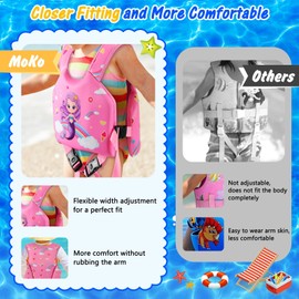 MoKo Toddler Swim Vest, Cartoon Swim Jacket for Children Weigh 22-66 LBS, Toddler Floaties with Adjustable Crotch Strap, Swim Gear for Kids Swim Training Equipment, Light Purple Mermaid