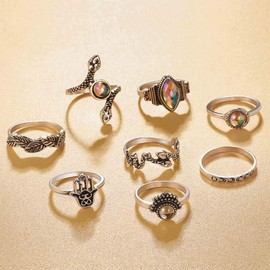 TseenYi Boho Silver Rings Set Punk Snake Midi Joint Knuckle Rings Vintage Carved Finger Rings Chic Hand Accessories Jewelry for Women and Girls (Style B)