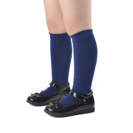 EPEIUS Girls Knee High Socks Seamless Cotton School Uniform Socks Kids Boy Over the Calf Socks 4 Pack 4-6 Years Navy Size M