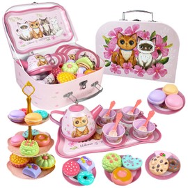 XWGKLN 44 PieceTea Party Set for Little Girls, Pretend Play Tea Party Set Tea Set for Toddlers Kitchen Toy with Teapot Cup Plate Carrying Case for Birthday Easter Gift Kids Toddler Age 3+