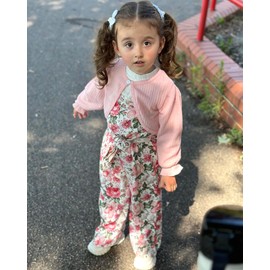 5T Toddler Little Girl 2 Piece Fall Outfits Long Sleeve Ribbed Knitted Cardigan And Sleeveless Floral Jumpsuit Spaghetti Strap Romper Wide Leg Pant Set Winter CLothes Spring Clothing 5-6T Years