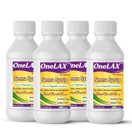 OneLAX - Senna Syrup | Natural Vegetable Laxative (8fl.oz Bottle) Natural Chocolate Flavor, for Gentle, Relief of Constipation 4 Pack