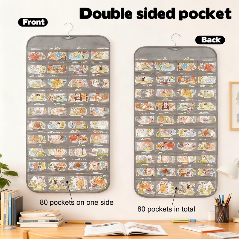 KKONHII 2 Pcs Hanging Sticker Display Organizer, Portable Double-Sided 320