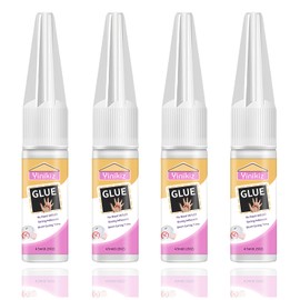 Quick-Drying Nail Glue for Press On Nails False Acrylic Nails, New Upgrade Semi Solid 10ml Multiple Use Nail Glue Gel, No UV Lamp Needed, Super Strong Natural No White No Bubbles (Glue*4)