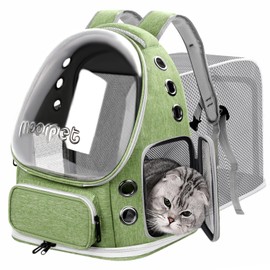 Breathable Cat Bubble Backpack Large Space Pet Carrier Backpack Expandable for Kitty Dog, Foldable Airline Approved Cat Backpack, Transparent PetTravel Backpack Up to 20 lbs (Green) (Green)