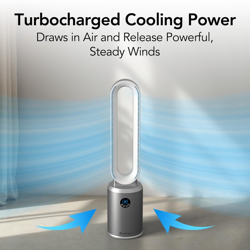 Comfort Zone Tower Fan for Bedroom, 40 inch Bladeless Stand