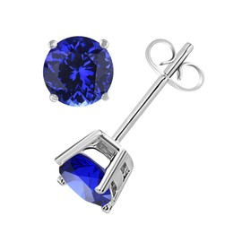 AoneJewelryRound Tanzanite Earrings for Women In 14k White Gold Prong-Setting Gemstone Wedding Jewelry Collection