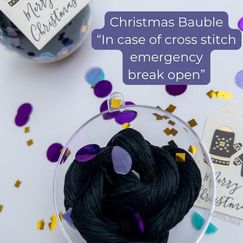 Christmas Cross Stitch Gift, Festive Bauble Emergency DMC 310 Colour