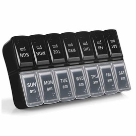 GeorgeX Organizador de Pastilla con 7 Compartimentos, Pastillero de Viaje Portátil de 7 Días Diarios (black05)