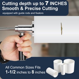 JH Steady Inside Pipe Cutter for PVC Pipe with Diamond Grit Cutting Wheel and Handle, Fit for 1-1/2 Inch to 8 Inch,7 Inch Adjustable Cutting Depth,1/4in Hex Shank Fit for Impact Drivers