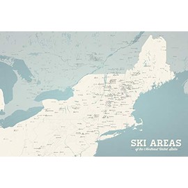 Northeast Ski Resorts Map 24x36 Poster (Beige & Opal Blue)