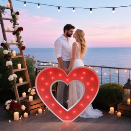 Heart Lights Valentines Day Decorations: 3FT Heart Light up Sign Large Marquee Frame Shaped for Marry Me Wedding Decorations Mr and Mrs Anniversary Decor Proposal Engagement Lights Red Party Decor
