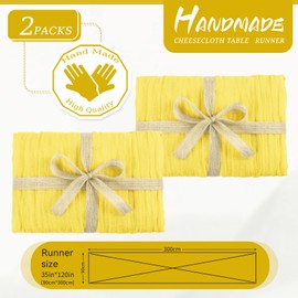 YMHPRIDE 2 Packs Cheesecloth Table Runner Baby Yellow, 90x300cm Light Yellow Rustic Gauze Fabric Boho Table Runner, Cheesecloth Wedding Table Decor for Wedding Party Bridal Shower Table Decorations