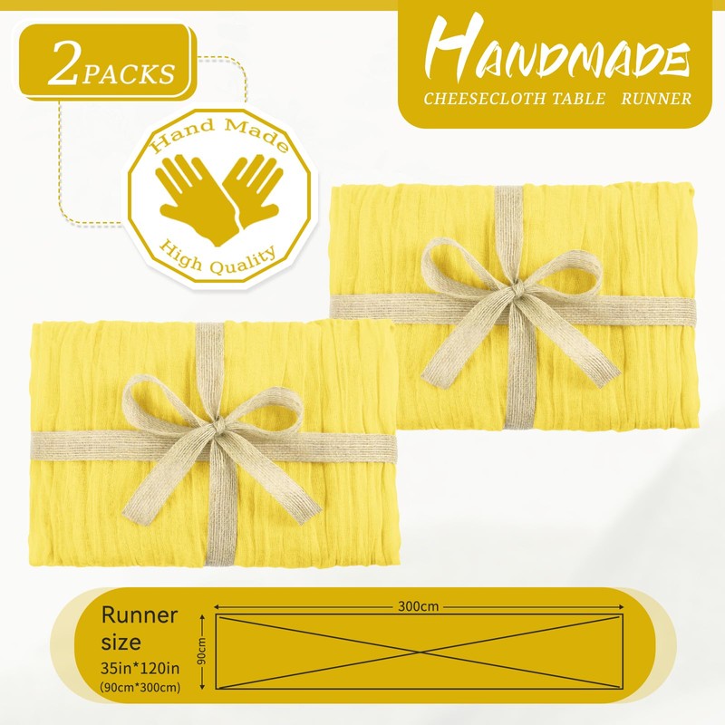 YMHPRIDE 2 Packs Cheesecloth Table Runner Baby Yellow, 90x300cm Light