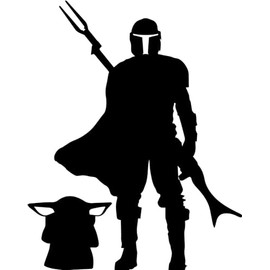 Pixel Innovatio Mondalorian Man & Baby Yoda Vinyl Decal (Black) for Car, Van, Truck, Wall, Laptop (5.9x5.5 Inches) Pl3123