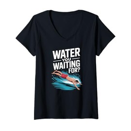 Womens Water You Waiting for Swimming Pun Diver Splash V-Neck T-Shirt