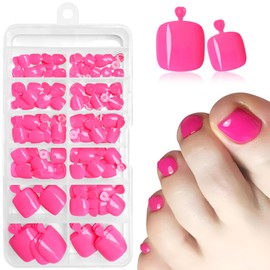 LoveOurHome 120pc Press on Toenails Women Fake Toe Nails with Glue Tabs, Hot Pink Fake Toenails Press on Toe Nails Glue on Toenails Acrylic Toe Nail Tips Artificial False Toenails for Women Girls